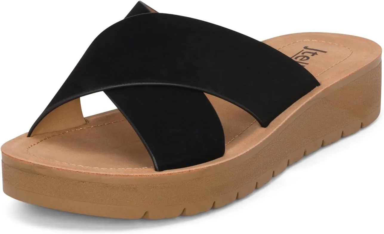 Lucy - Womens Slip On Slide Criss Cross Fashion Platform Open Toe Comfort Sandals