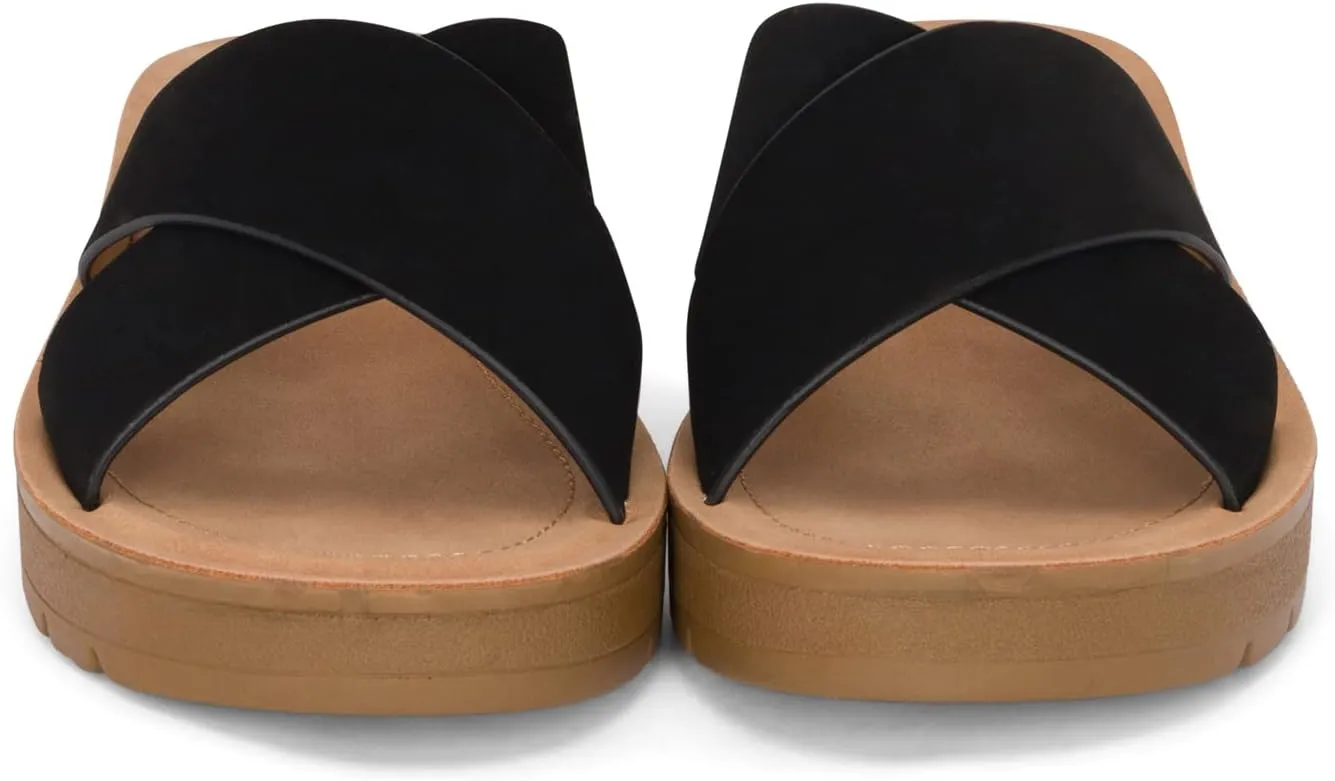 Lucy - Womens Slip On Slide Criss Cross Fashion Platform Open Toe Comfort Sandals