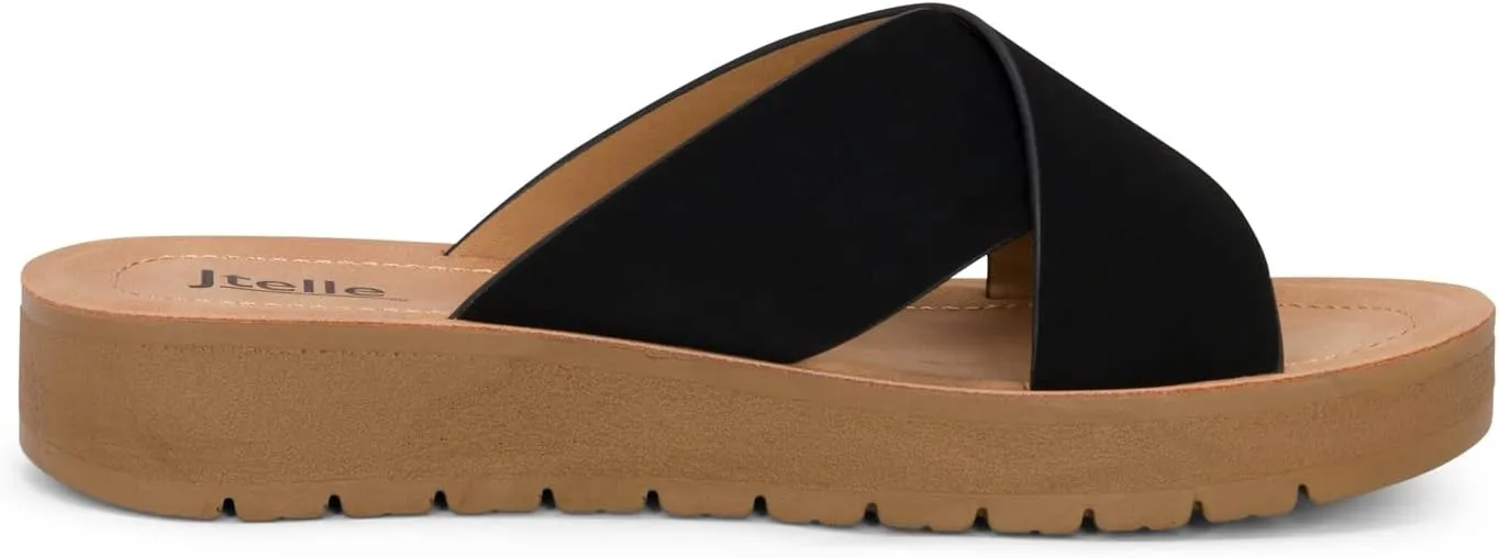 Lucy - Womens Slip On Slide Criss Cross Fashion Platform Open Toe Comfort Sandals
