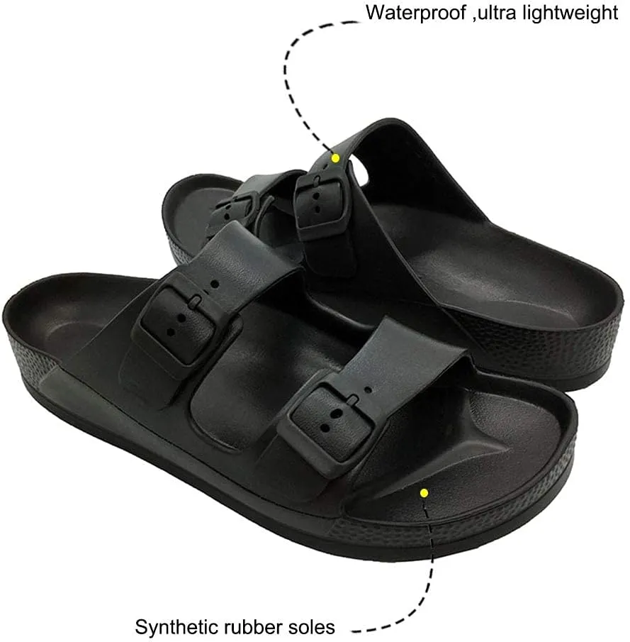 Luffymomo Adjustable Slip on Eva Double Buckle Slides Comfort Footbed Thong Sandals for Womens