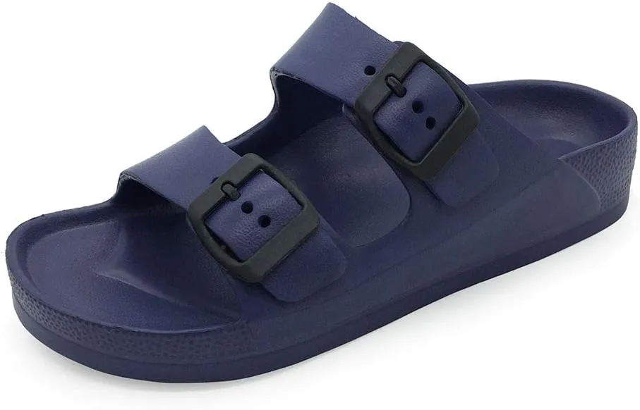 Luffymomo Adjustable Slip on Eva Double Buckle Slides Comfort Footbed Thong Sandals for Womens