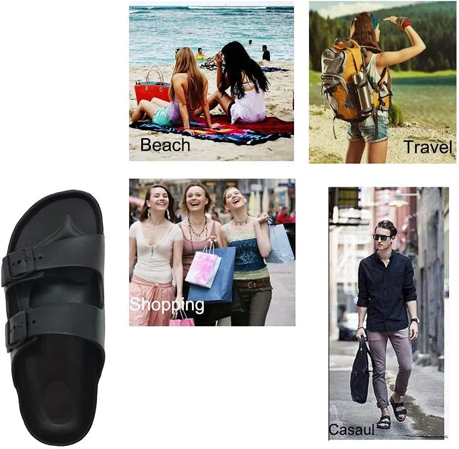 Luffymomo Adjustable Slip on Eva Double Buckle Slides Comfort Footbed Thong Sandals for Womens