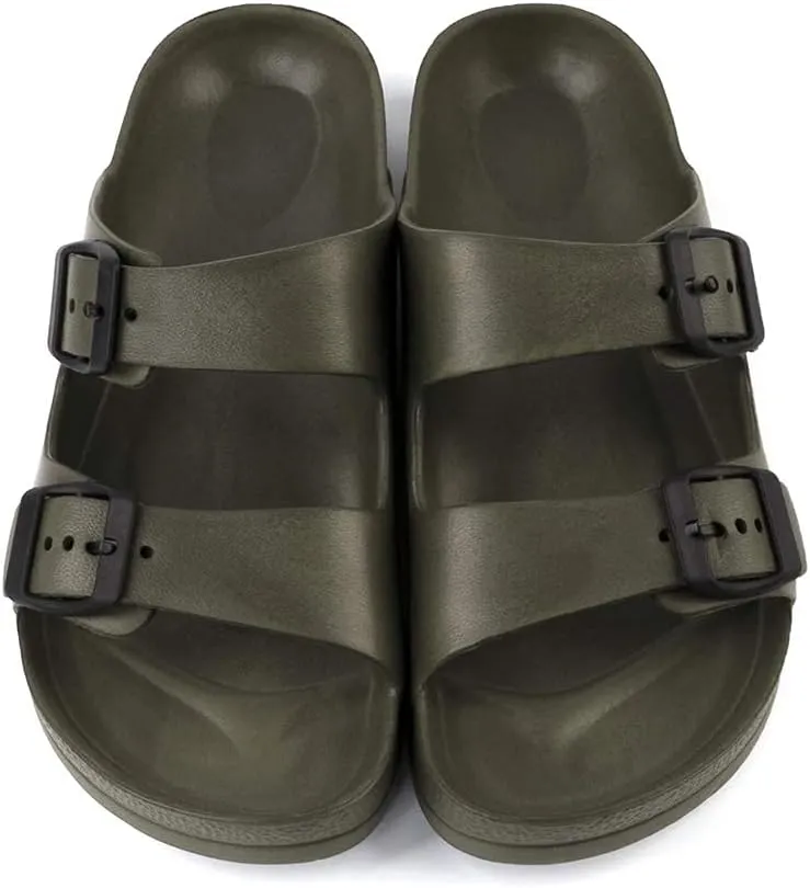 Luffymomo Adjustable Slip on Eva Double Buckle Slides Comfort Footbed Thong Sandals for Womens