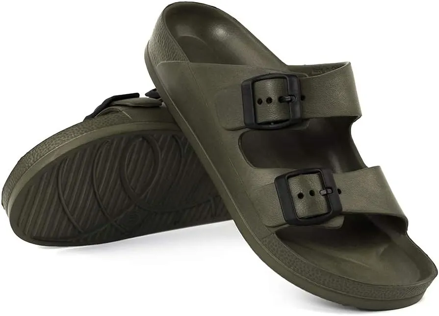 Luffymomo Adjustable Slip on Eva Double Buckle Slides Comfort Footbed Thong Sandals for Womens