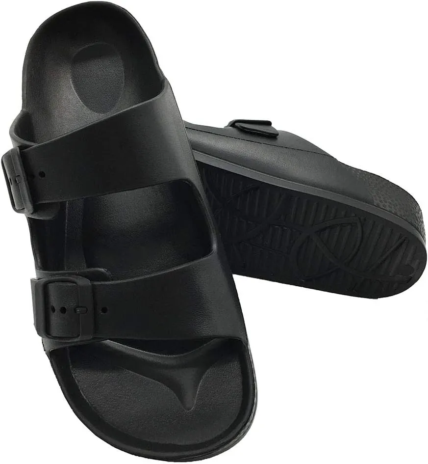 Luffymomo Adjustable Slip on Eva Double Buckle Slides Comfort Footbed Thong Sandals for Womens