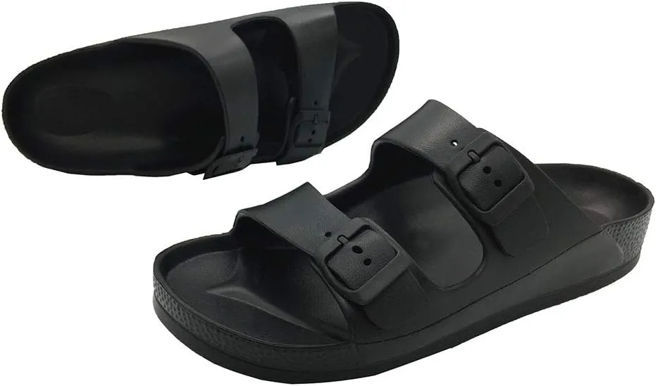 Luffymomo Adjustable Slip on Eva Double Buckle Slides Comfort Footbed Thong Sandals for Womens