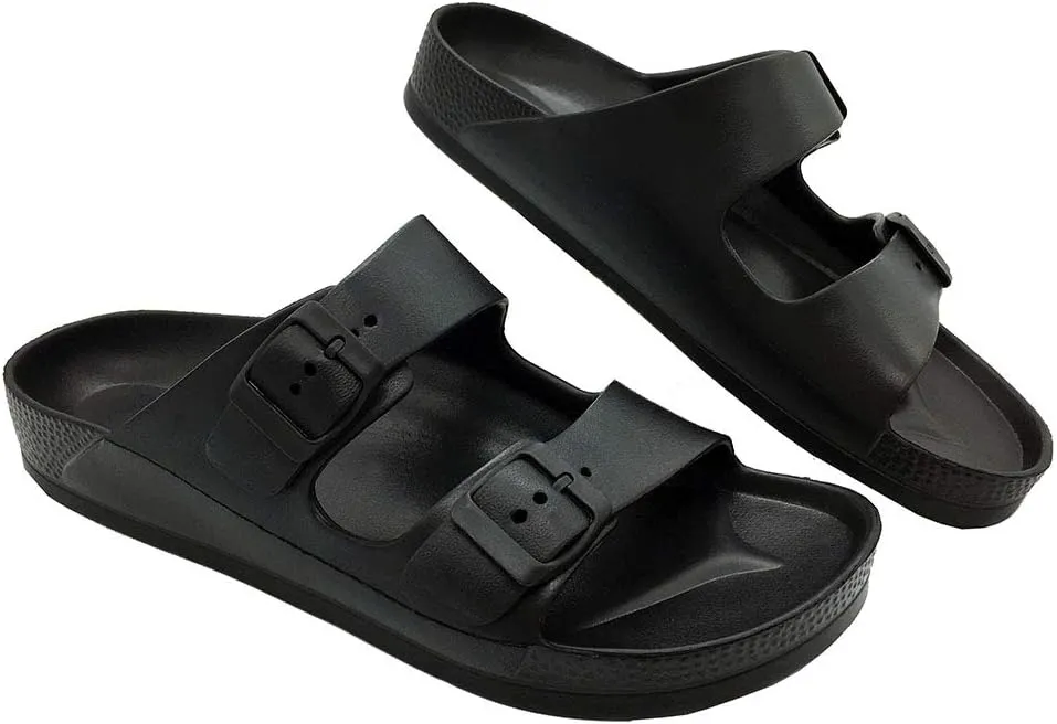 Luffymomo Adjustable Slip on Eva Double Buckle Slides Comfort Footbed Thong Sandals for Womens