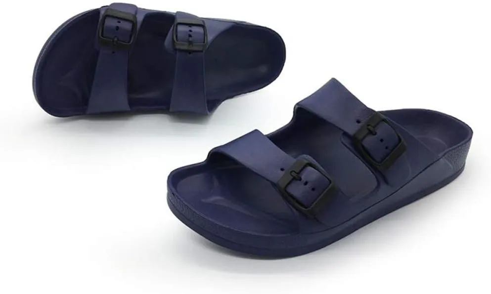 Luffymomo Adjustable Slip on Eva Double Buckle Slides Comfort Footbed Thong Sandals for Womens