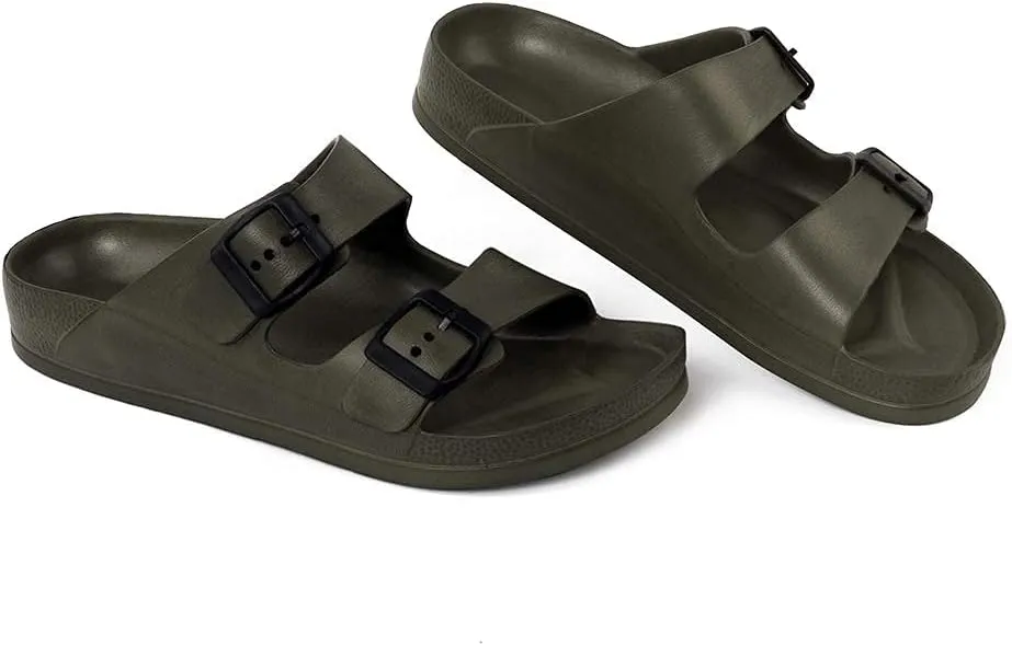 Luffymomo Adjustable Slip on Eva Double Buckle Slides Comfort Footbed Thong Sandals for Womens