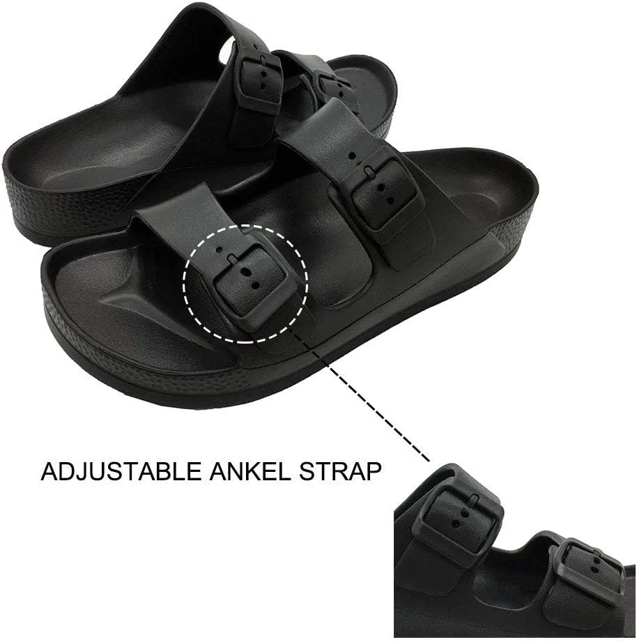 Luffymomo Adjustable Slip on Eva Double Buckle Slides Comfort Footbed Thong Sandals for Womens