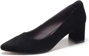 Lutalica W Women's Trendy Pointed Cap Toe Slip On Comfort Two-Toned Chunky High Heel Pumps for Office Evening Wedding