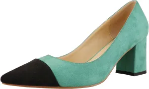 Lutalica W Women's Trendy Pointed Cap Toe Slip On Comfort Two-Toned Chunky High Heel Pumps for Office Evening Wedding