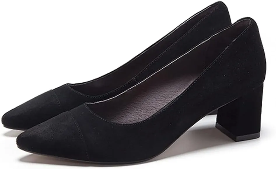 Lutalica W Women's Trendy Pointed Cap Toe Slip On Comfort Two-Toned Chunky High Heel Pumps for Office Evening Wedding