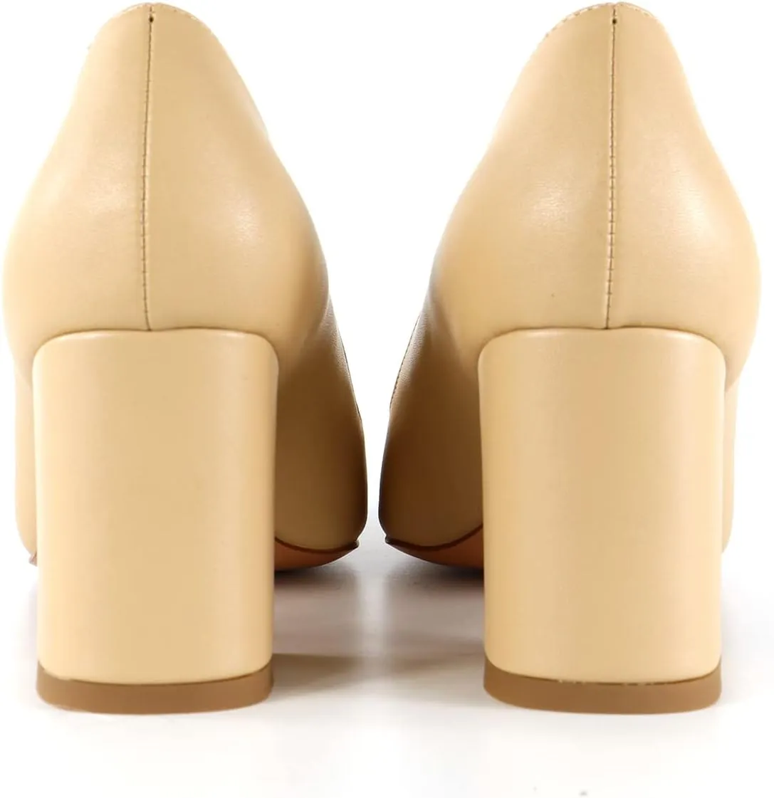 Lutalica W Women's Trendy Pointed Cap Toe Slip On Comfort Two-Toned Chunky High Heel Pumps for Office Evening Wedding