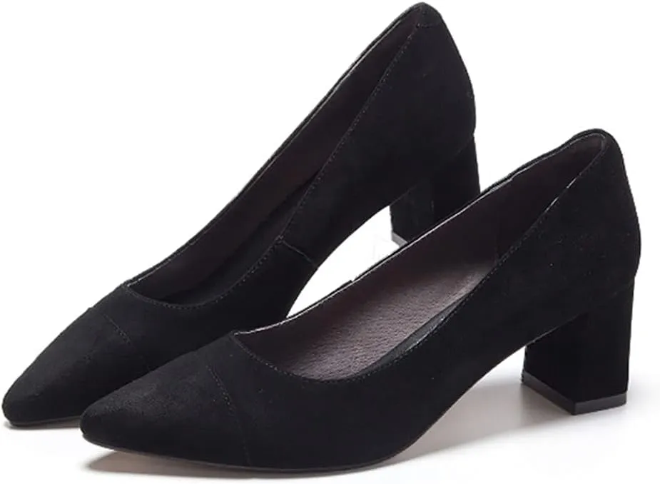 Lutalica W Women's Trendy Pointed Cap Toe Slip On Comfort Two-Toned Chunky High Heel Pumps for Office Evening Wedding