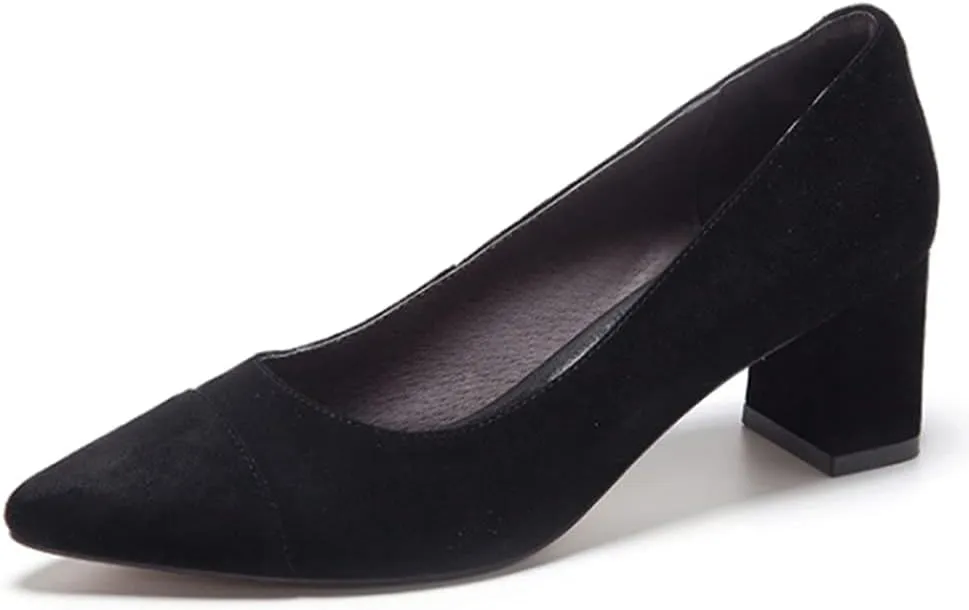 Lutalica W Women's Trendy Pointed Cap Toe Slip On Comfort Two-Toned Chunky High Heel Pumps for Office Evening Wedding
