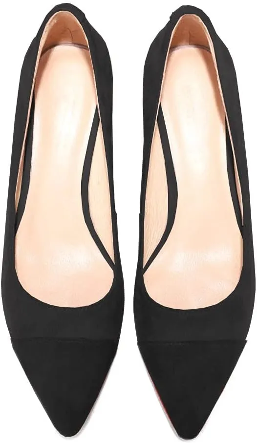 Lutalica W Women's Trendy Pointed Cap Toe Slip On Comfort Two-Toned Chunky High Heel Pumps for Office Evening Wedding