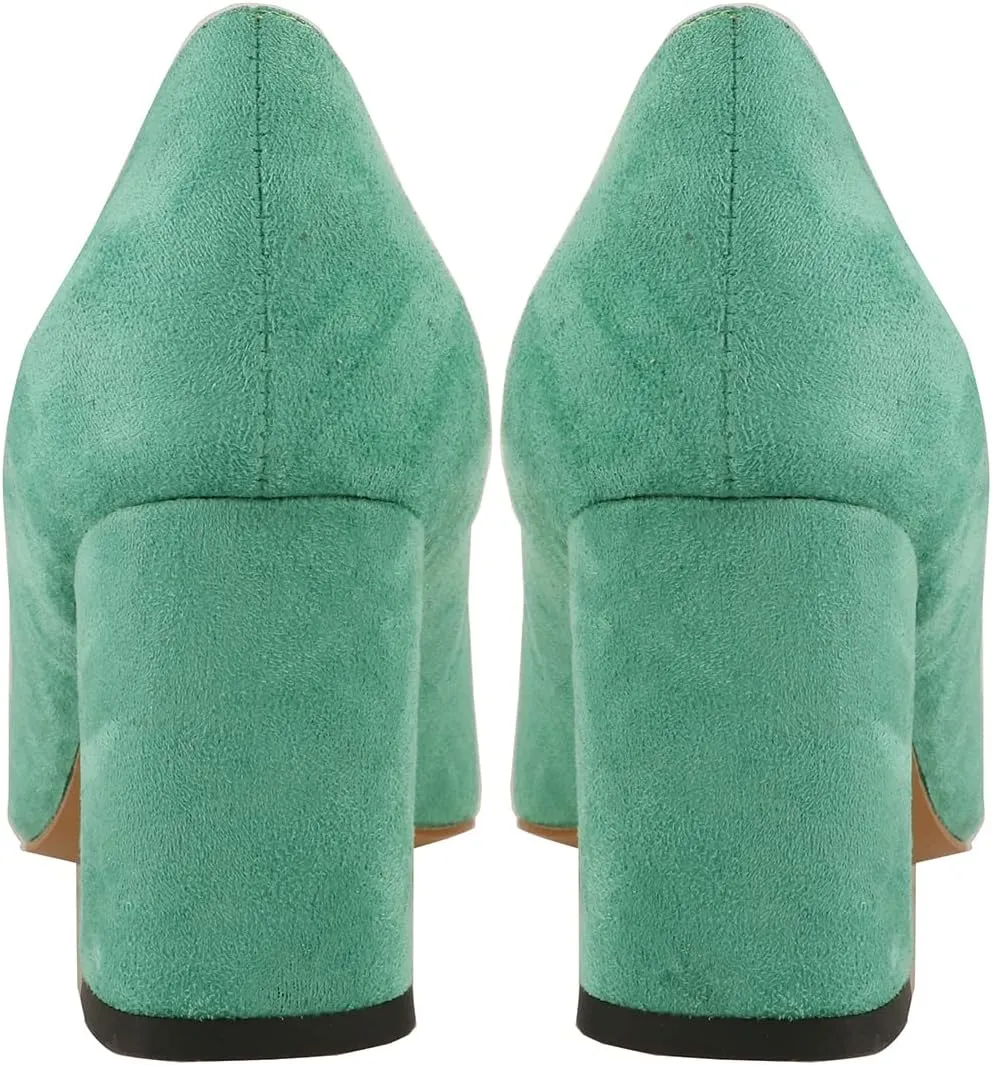 Lutalica W Women's Trendy Pointed Cap Toe Slip On Comfort Two-Toned Chunky High Heel Pumps for Office Evening Wedding