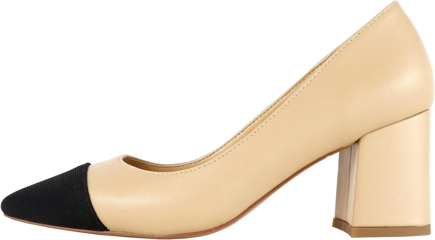 Lutalica W Women's Trendy Pointed Cap Toe Slip On Comfort Two-Toned Chunky High Heel Pumps for Office Evening Wedding