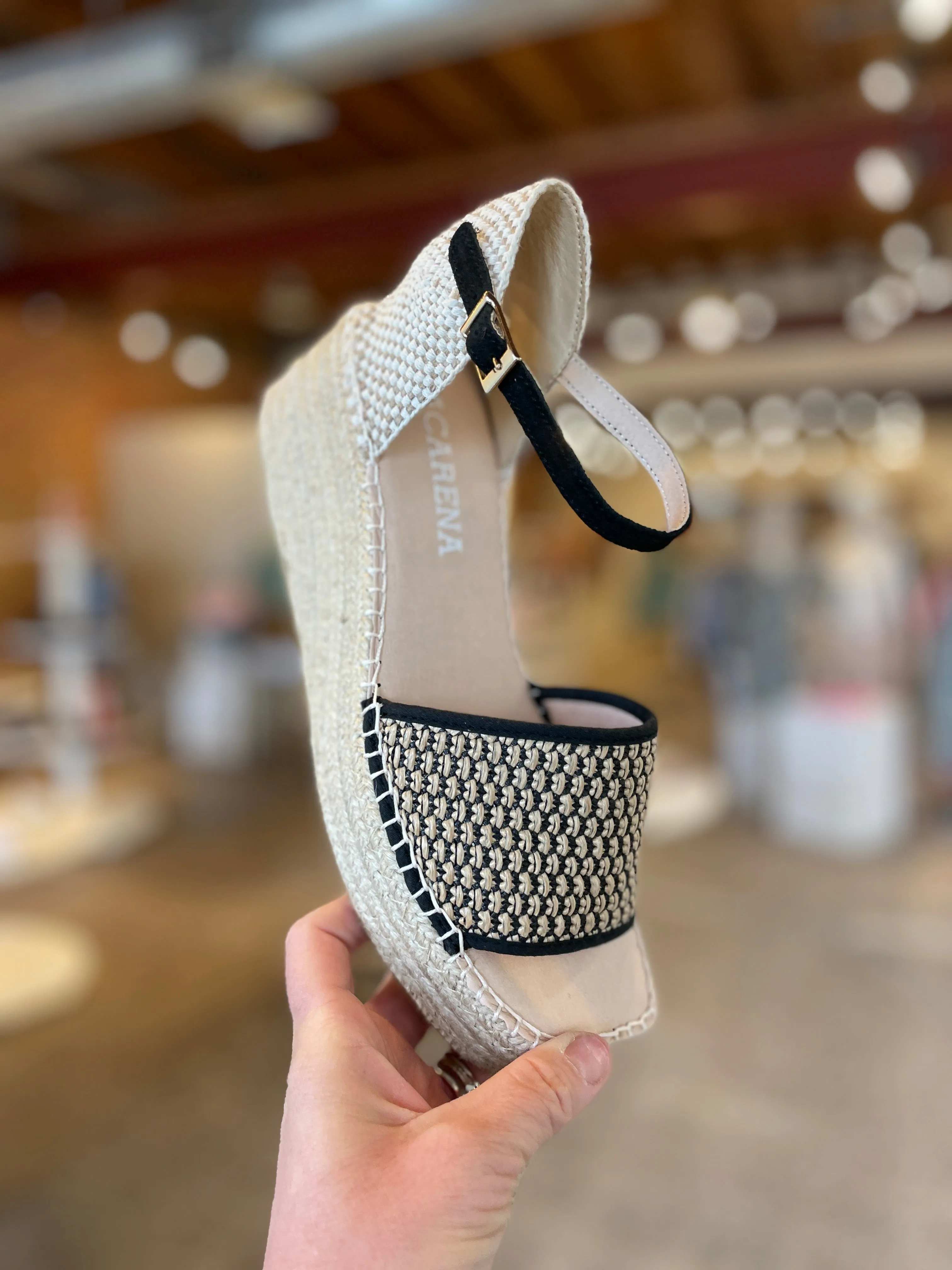 Macarena ANISA Plaform Wedge Espadrilles in Black/Beige