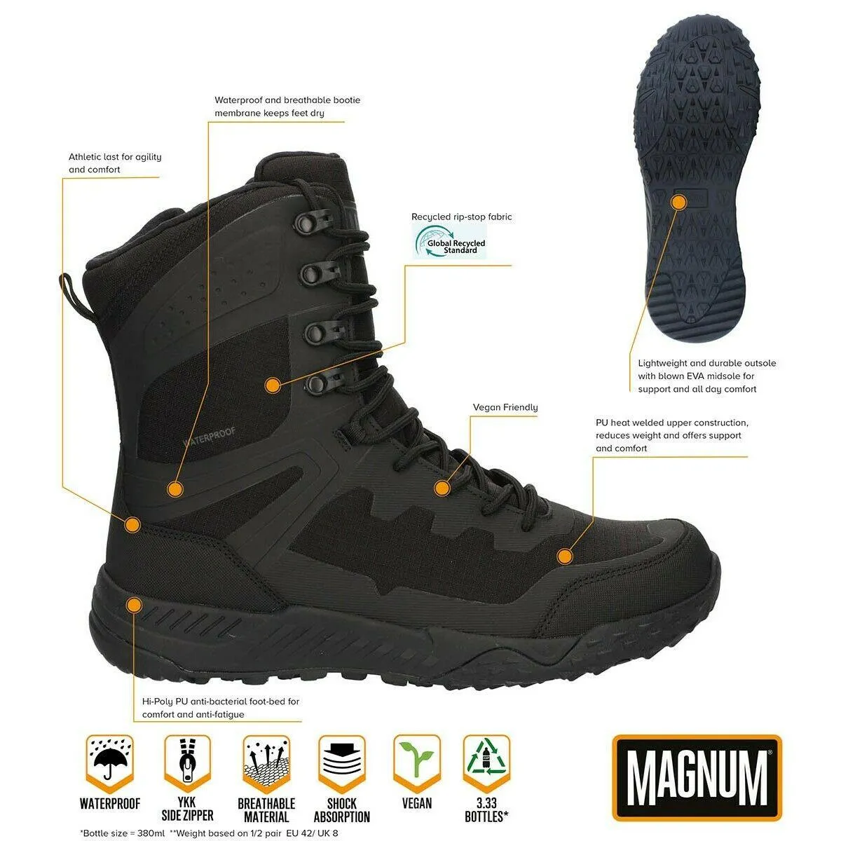 Magnum Ultima 8.0 waterproof combat boots hiking lightweight trek footwear black