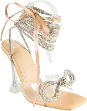 Mata Shoes Women's lace up rhinestone high heel sandals