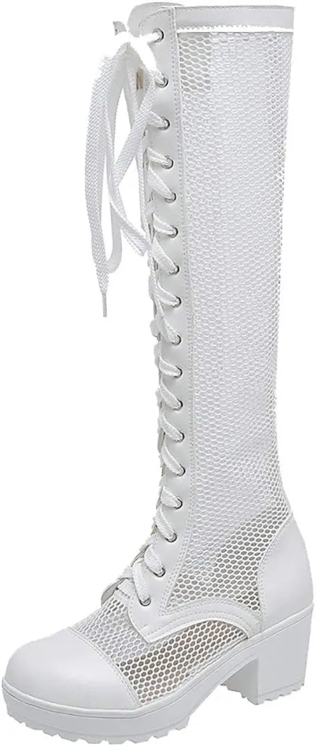 MAVMAX Women's Lace up Gladiator Summer Boots Block Heel Cutout Sandals