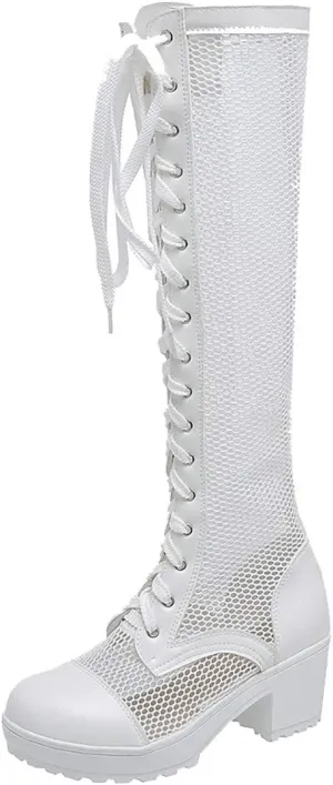 MAVMAX Women's Lace up Gladiator Summer Boots Block Heel Cutout Sandals