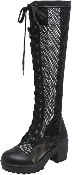 MAVMAX Women's Lace up Gladiator Summer Boots Block Heel Cutout Sandals