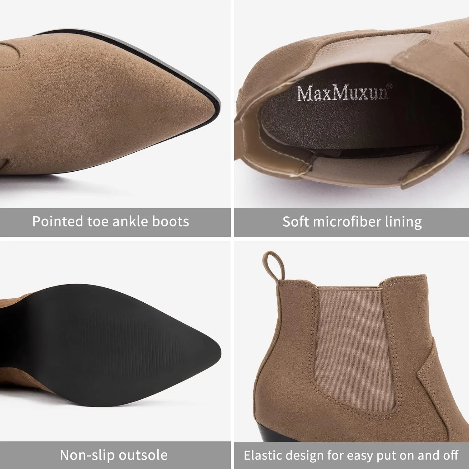 MaxMuxun Women's Chunky Heel Boots Ankle Boots for Women Western Booties Faux Leather Pointed Toe Chelsea Fall Boots for Women 2024