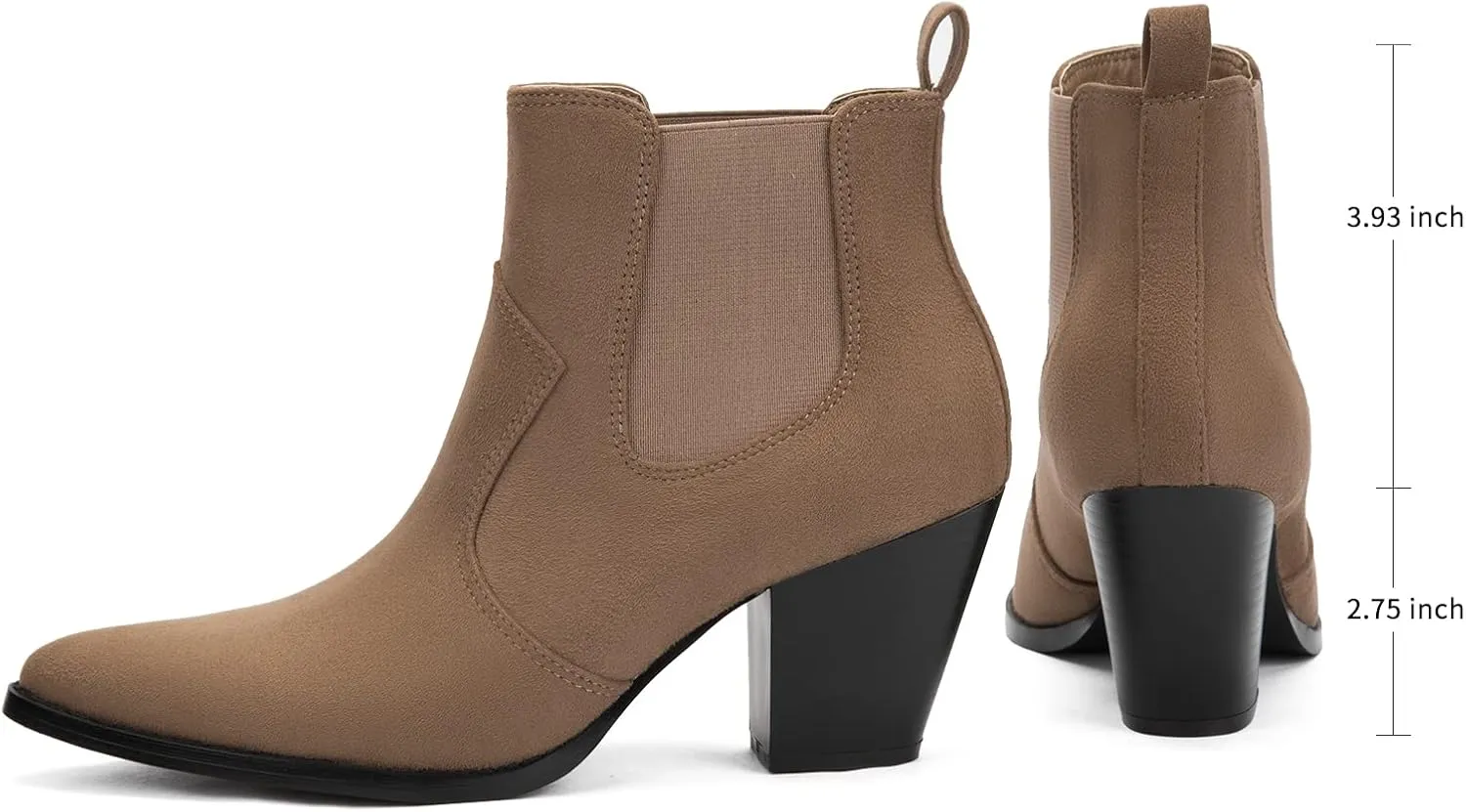MaxMuxun Women's Chunky Heel Boots Ankle Boots for Women Western Booties Faux Leather Pointed Toe Chelsea Fall Boots for Women 2024