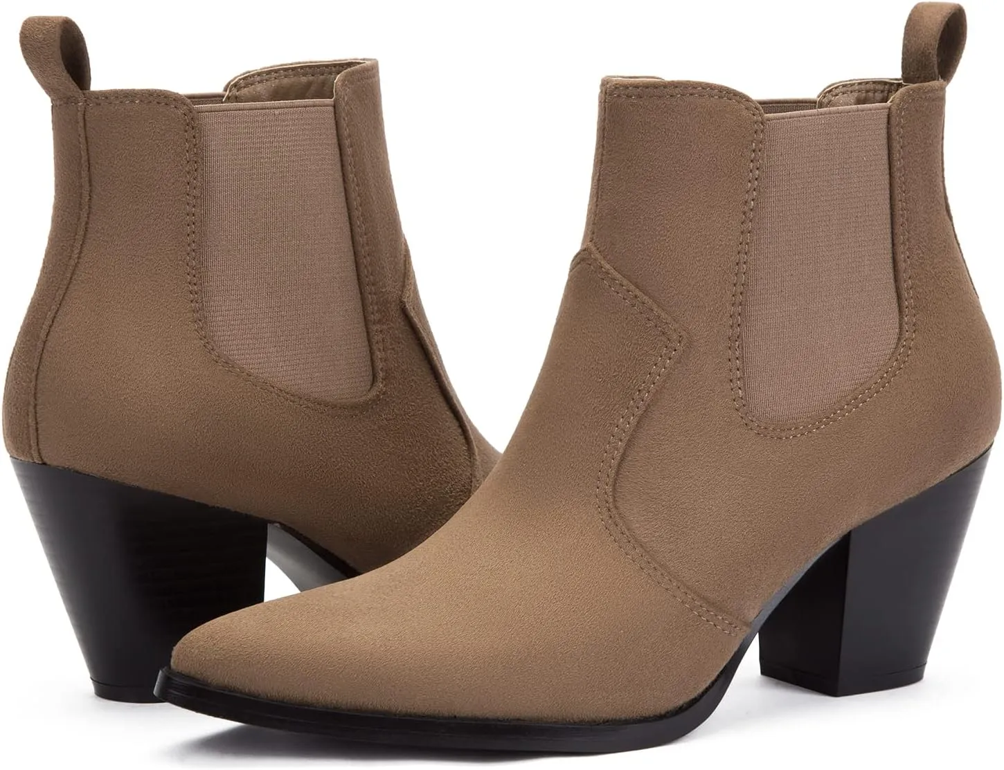 MaxMuxun Women's Chunky Heel Boots Ankle Boots for Women Western Booties Faux Leather Pointed Toe Chelsea Fall Boots for Women 2024