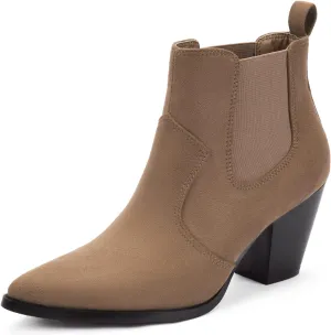MaxMuxun Women's Chunky Heel Boots Ankle Boots for Women Western Booties Faux Leather Pointed Toe Chelsea Fall Boots for Women 2024