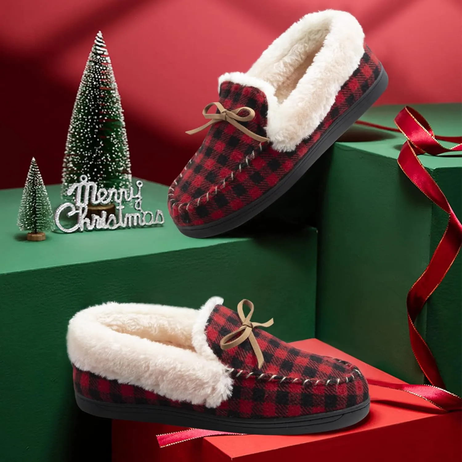 MaxMuxun Women's Moccasin Slippers Comfort Slip On House Slippers for Women Indoor Outdoor