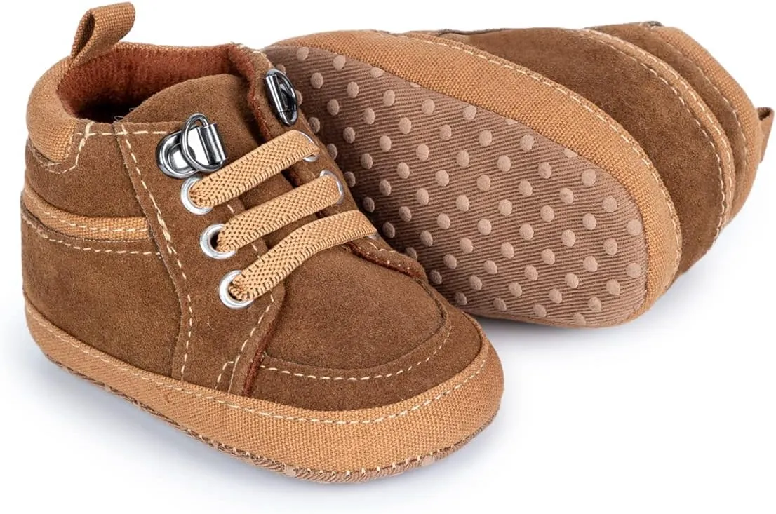 Meckior Toddler Baby Boys Girls High Tops Ankle Sneakers Soft Anti-Slip Sole PU Leather Moccasins Infant Newborn Prewalker First Walking Crib Shoes