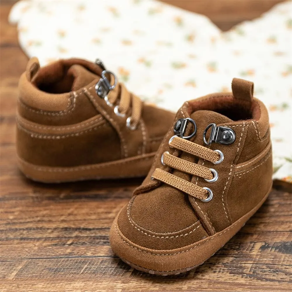 Meckior Toddler Baby Boys Girls High Tops Ankle Sneakers Soft Anti-Slip Sole PU Leather Moccasins Infant Newborn Prewalker First Walking Crib Shoes