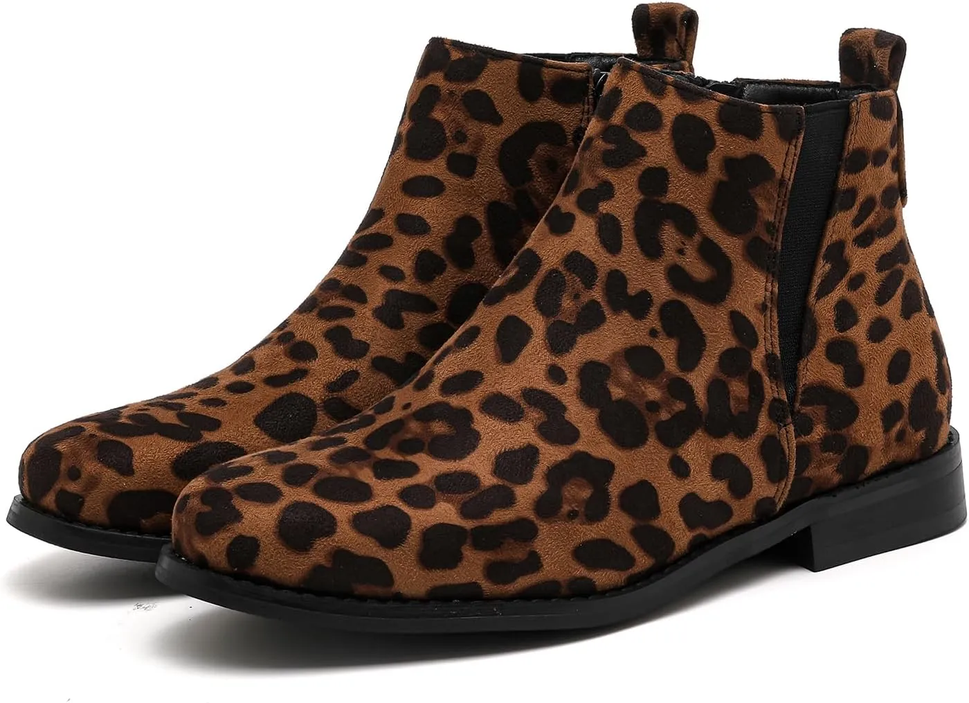 MEMON Womens Black Chelsea Boots,Suede Booties Low Heel,Casual Elastic Ankle Boots,Slip On Dress Boots For Women