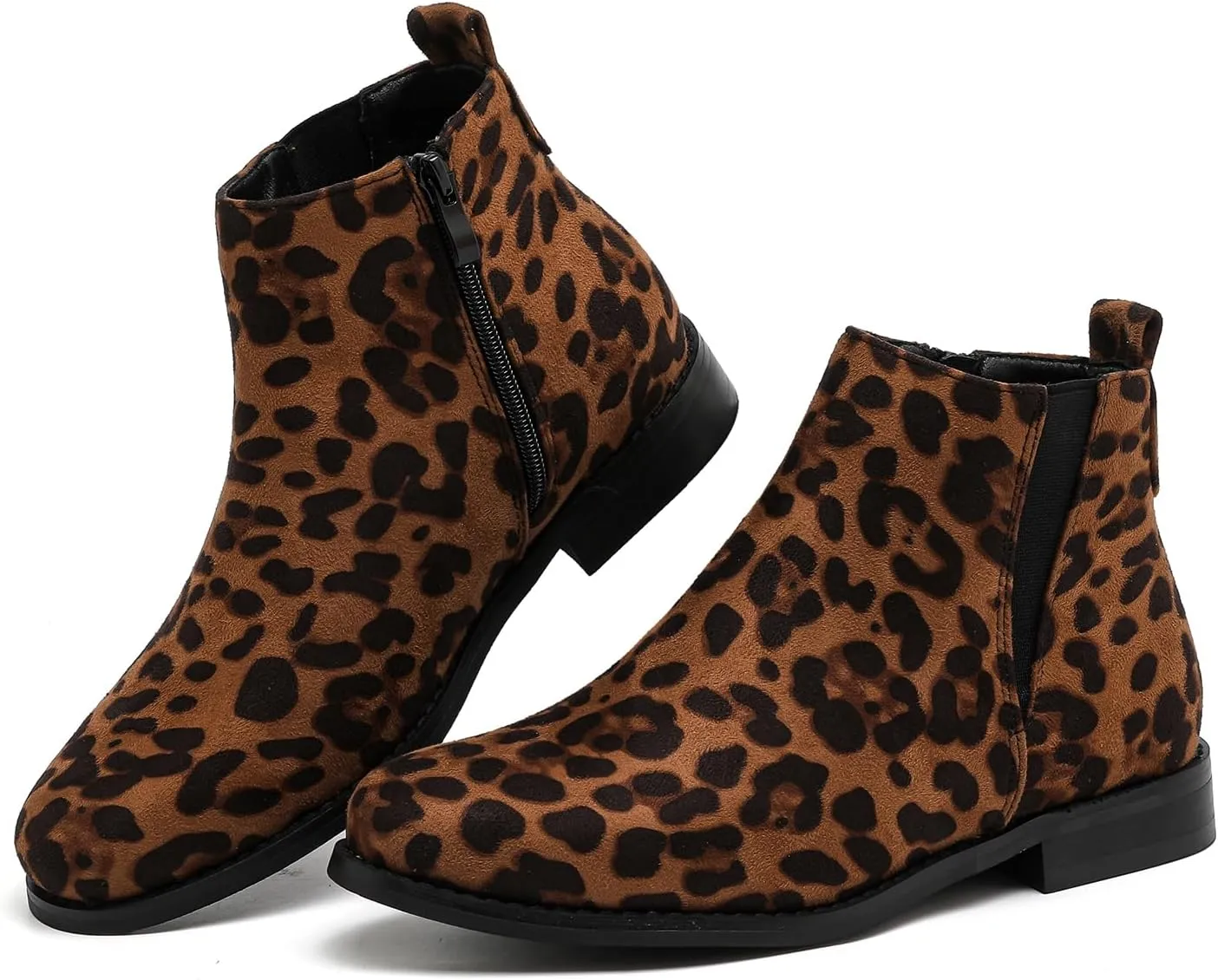 MEMON Womens Black Chelsea Boots,Suede Booties Low Heel,Casual Elastic Ankle Boots,Slip On Dress Boots For Women