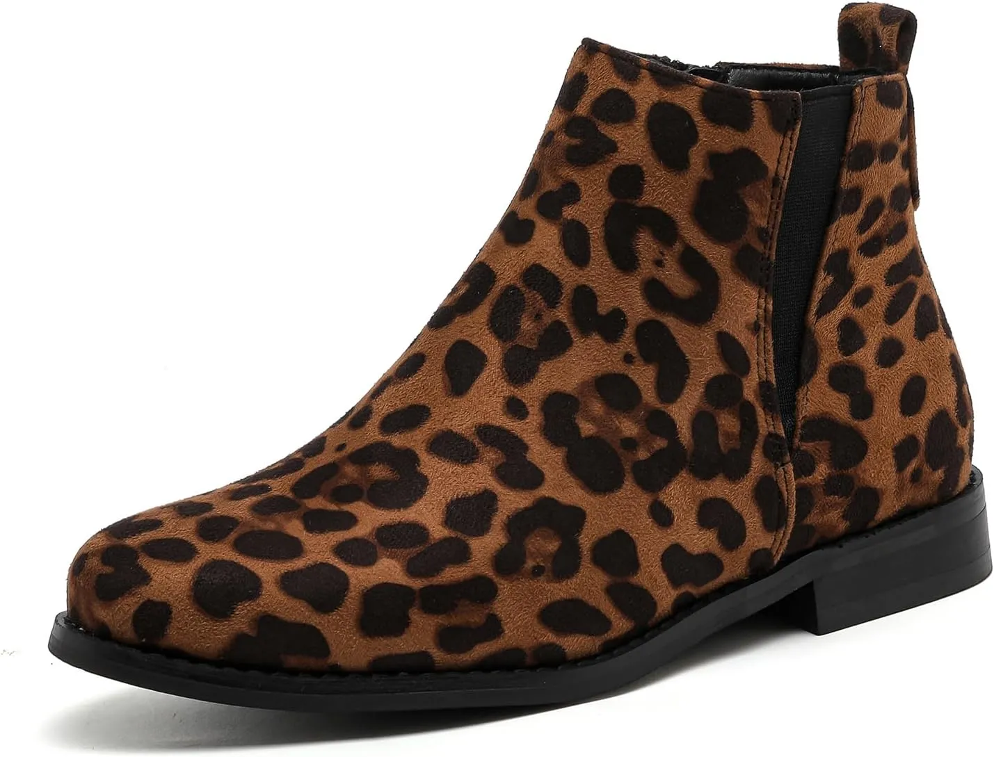 MEMON Womens Black Chelsea Boots,Suede Booties Low Heel,Casual Elastic Ankle Boots,Slip On Dress Boots For Women