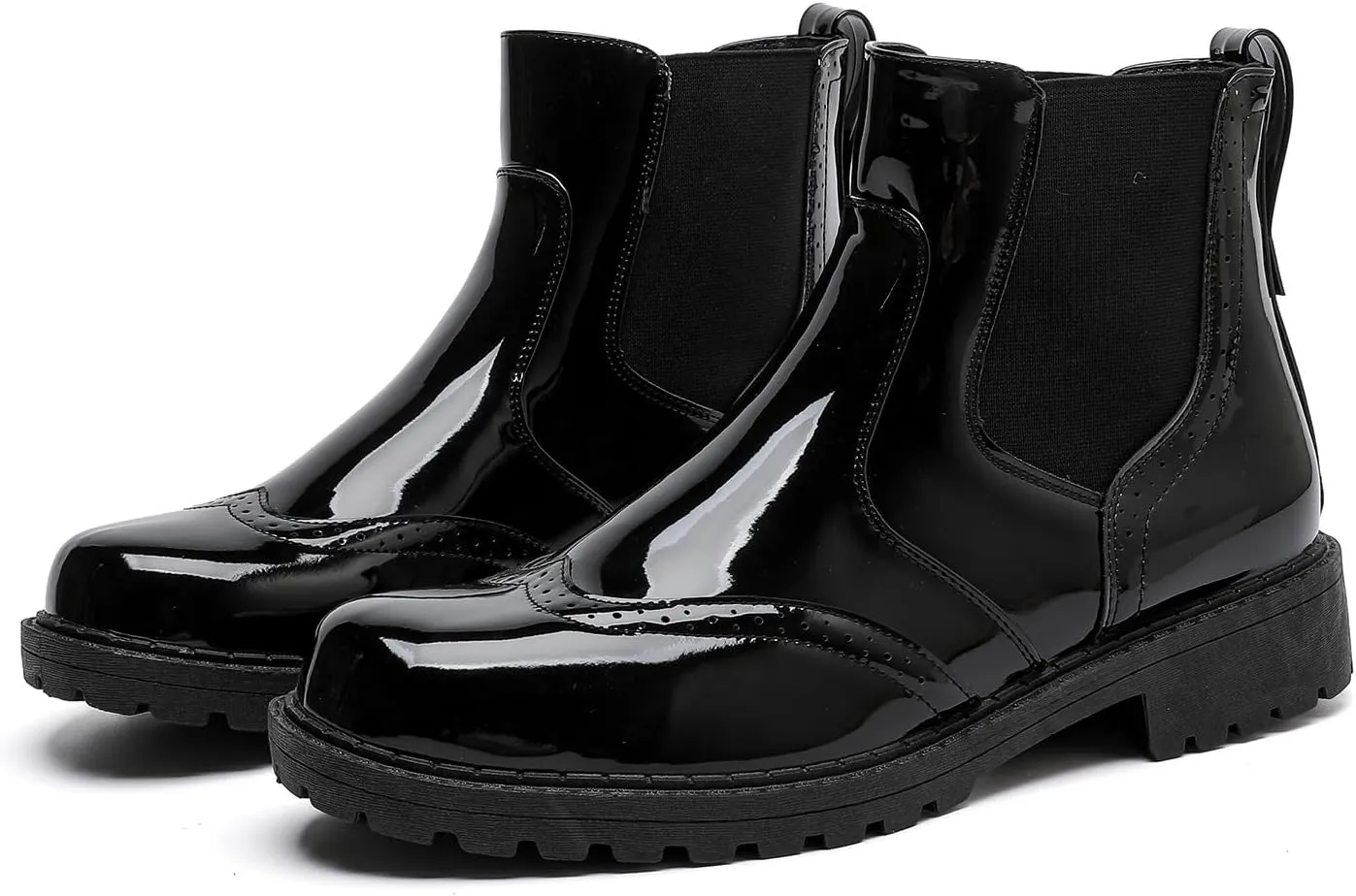 MEMON Women's Chelsea Boots Slip-on Fashion Low Heeled Booties for Women Casual Comfortable Black Ankle Booties Shoes