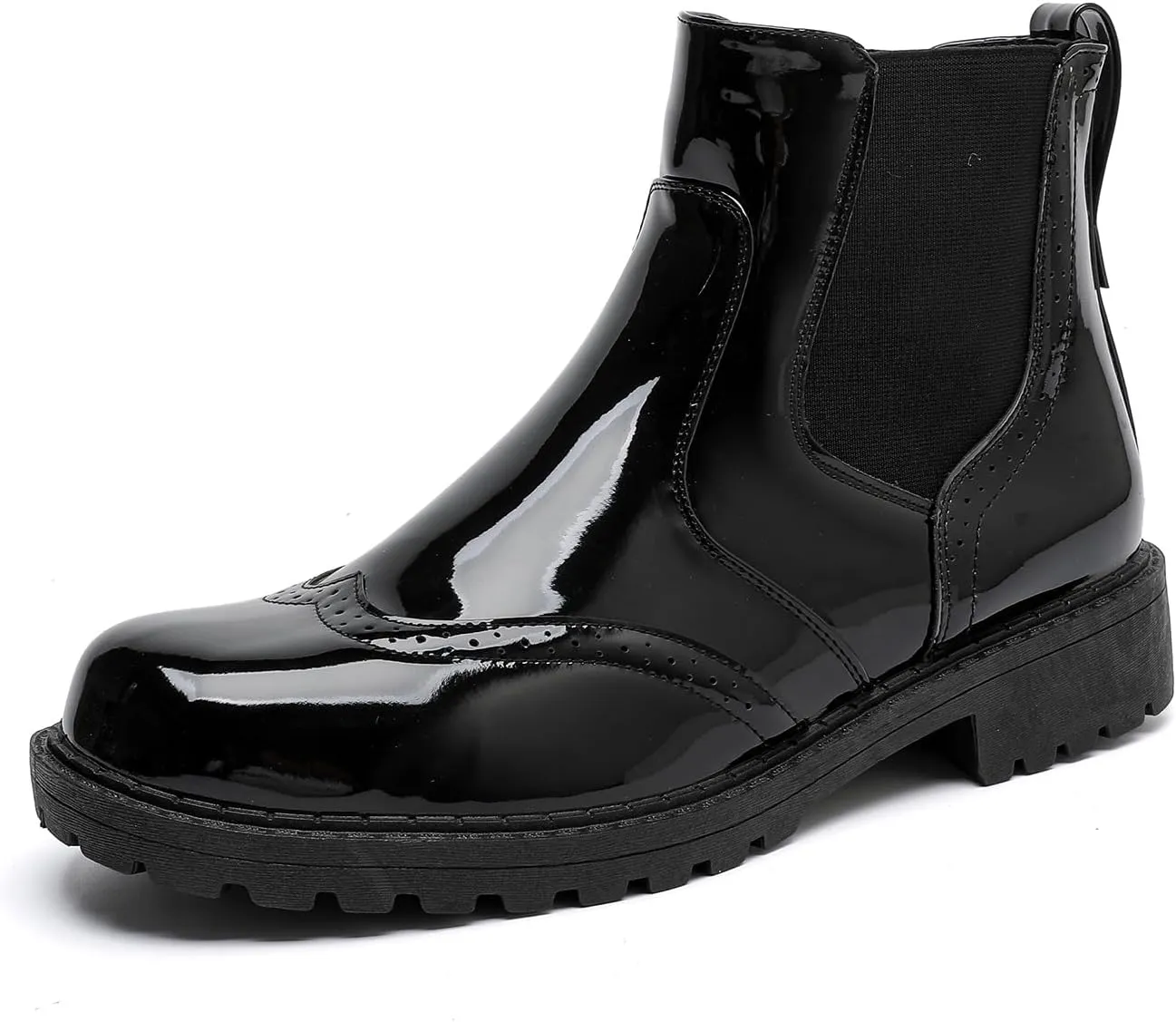 MEMON Women's Chelsea Boots Slip-on Fashion Low Heeled Booties for Women Casual Comfortable Black Ankle Booties Shoes