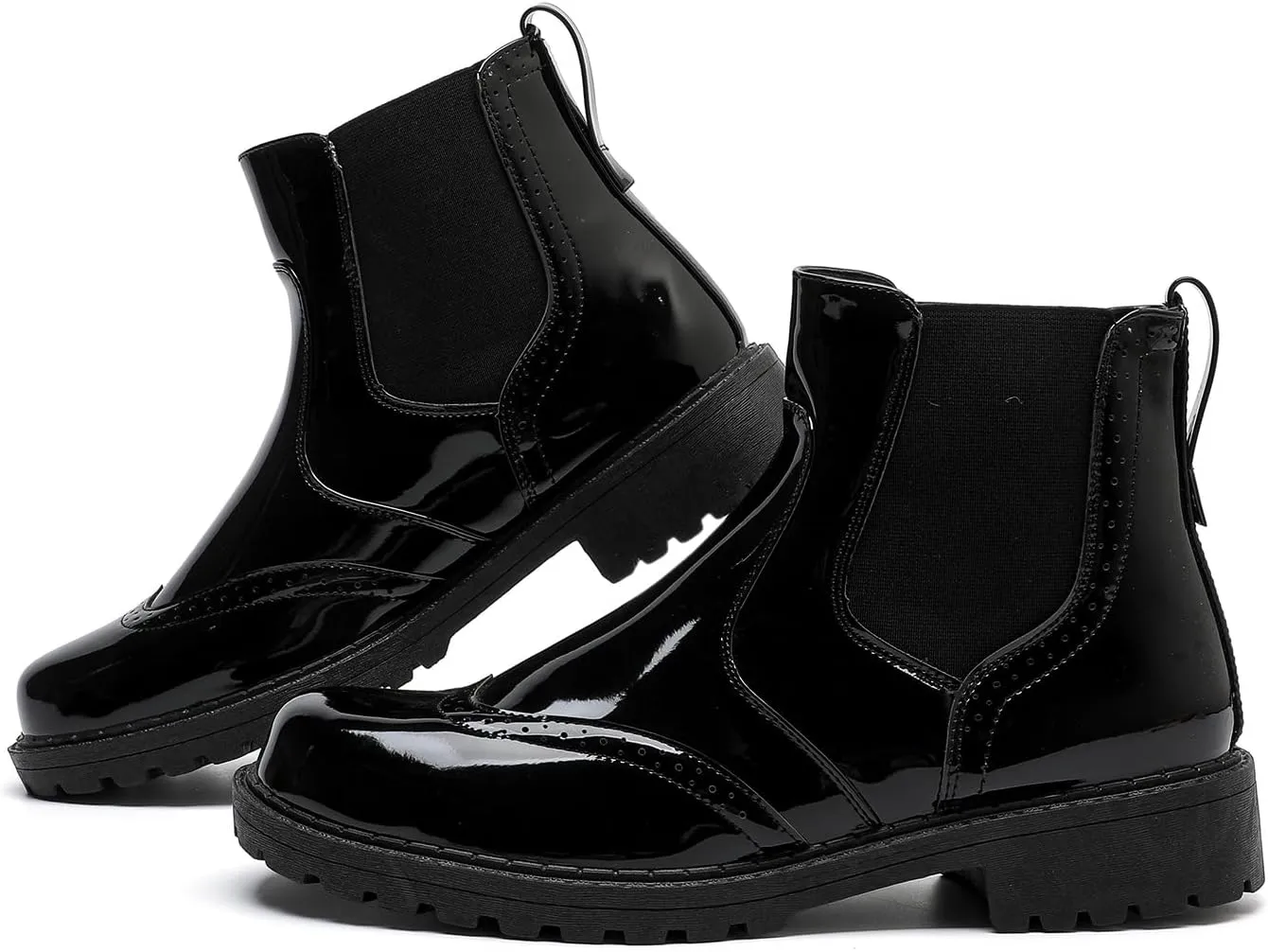 MEMON Women's Chelsea Boots Slip-on Fashion Low Heeled Booties for Women Casual Comfortable Black Ankle Booties Shoes