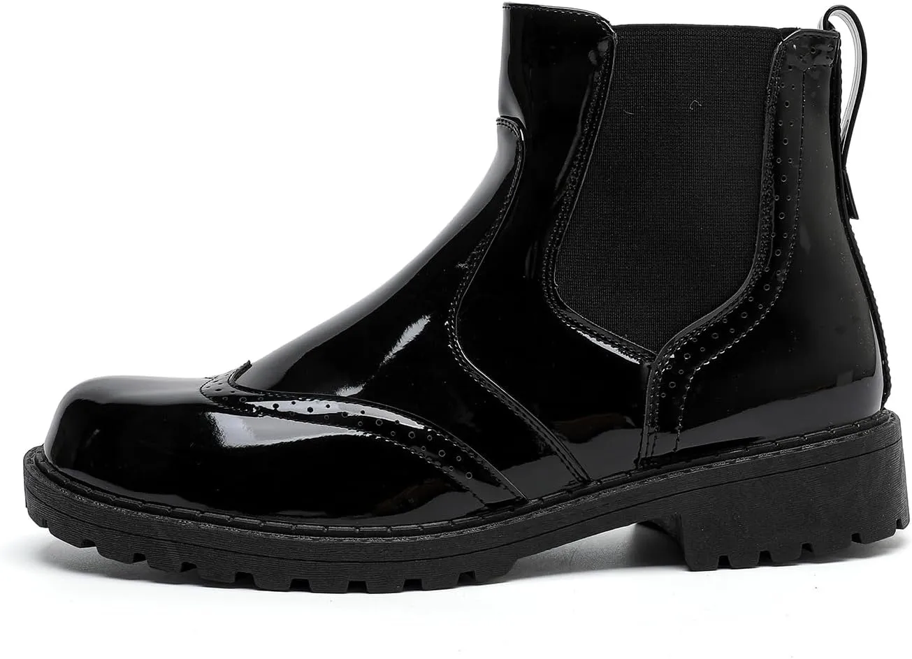 MEMON Women's Chelsea Boots Slip-on Fashion Low Heeled Booties for Women Casual Comfortable Black Ankle Booties Shoes