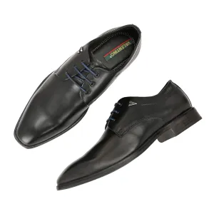 Men Premium Leather Black Lace-Up Formal Derby Shoes (Giness-52)