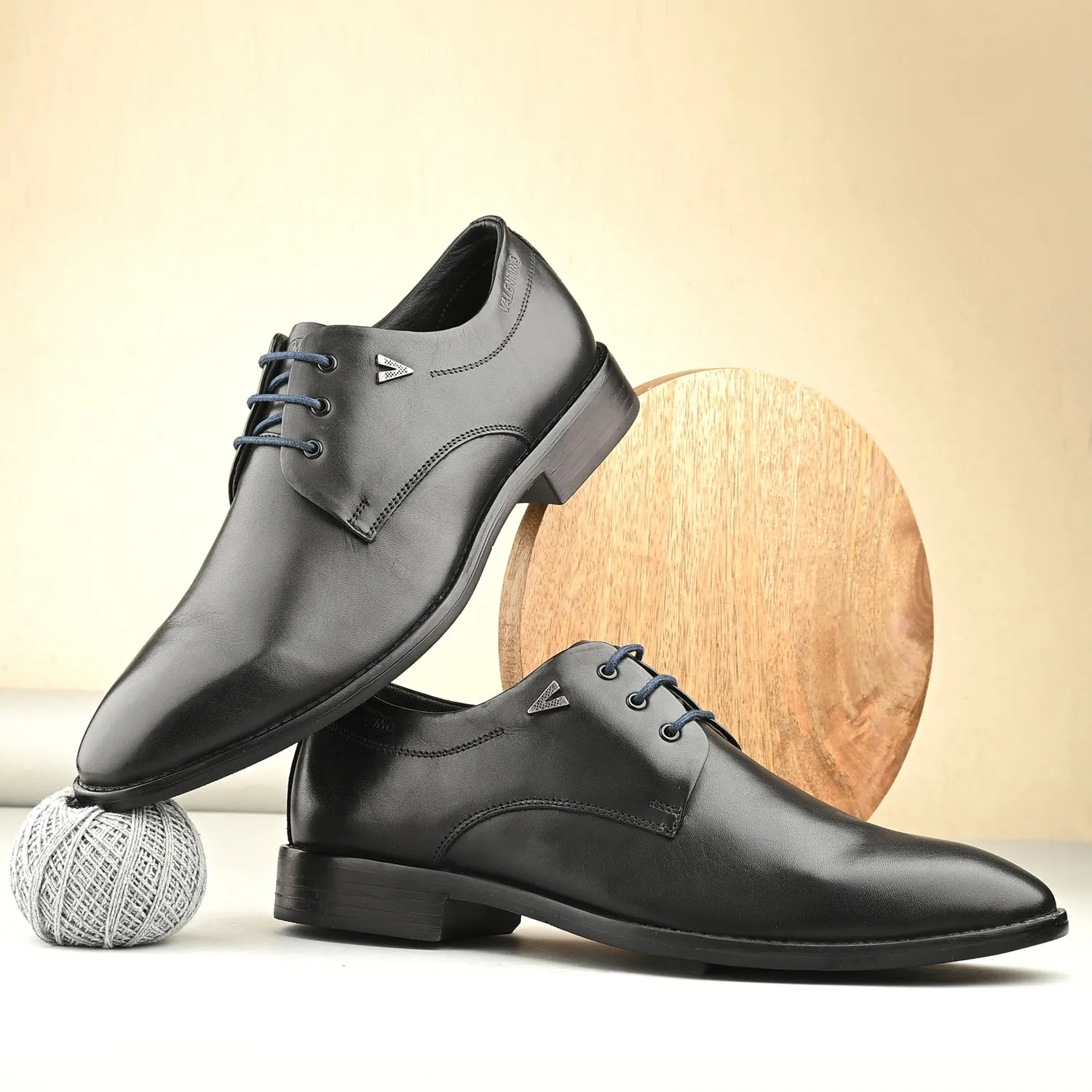 Men Premium Leather Black Lace-Up Formal Derby Shoes (Giness-52)