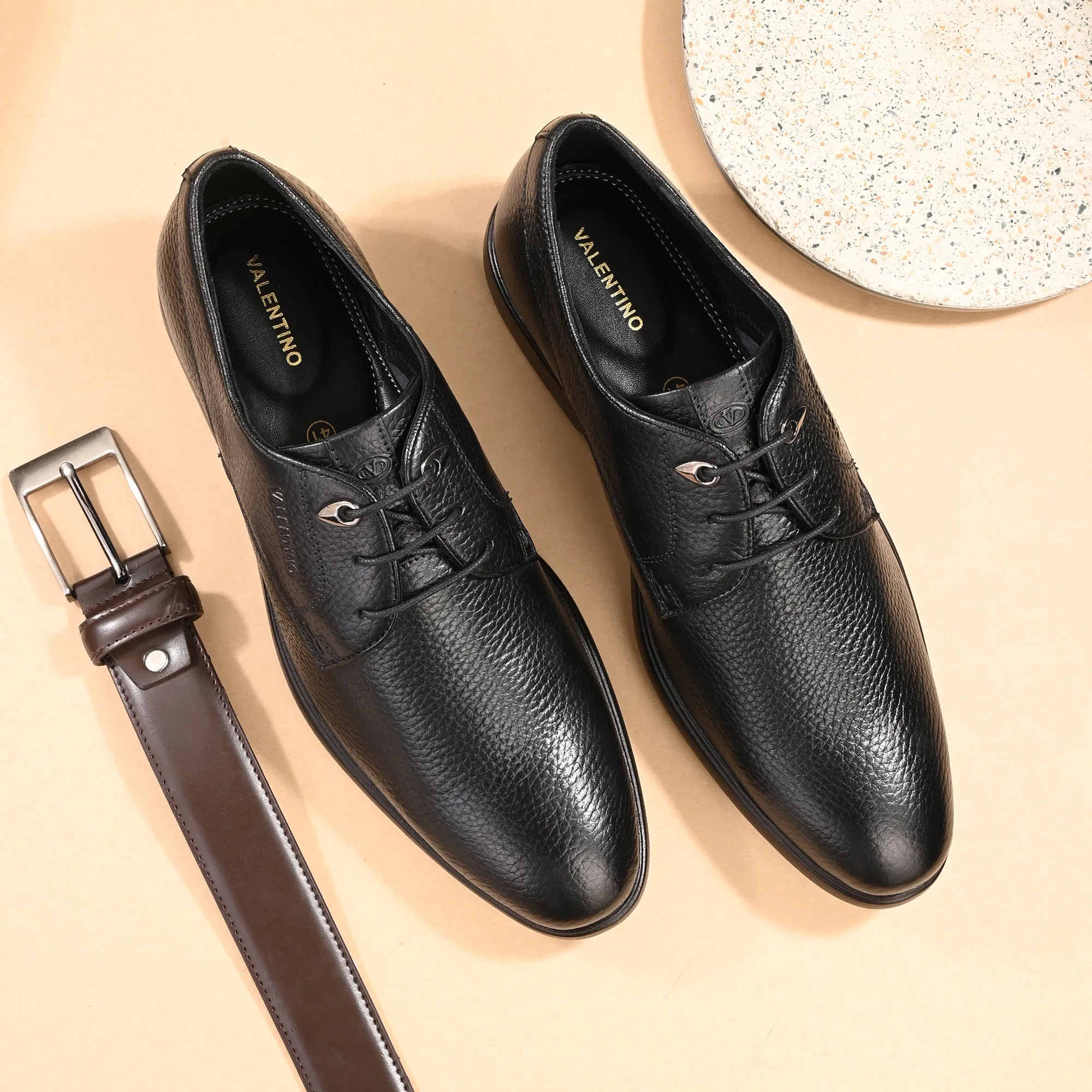 Men Premium Leather Black Lace-Up Formal Derby Shoes (Kronox-51)