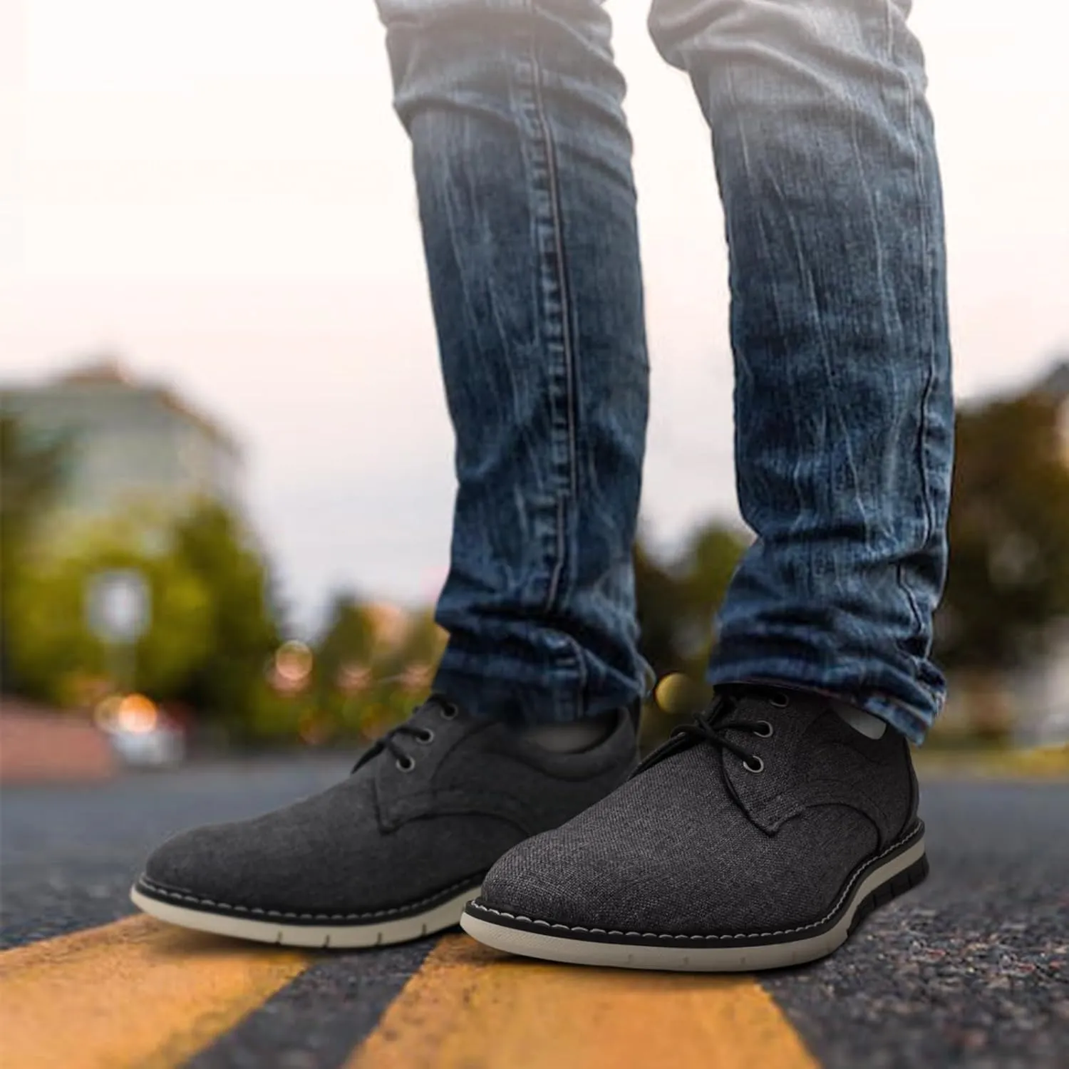 Men's Black Dress Shoes - Stylish Canvas Casual Shoes for Men - Classic Lace Up Derby Shoes Black