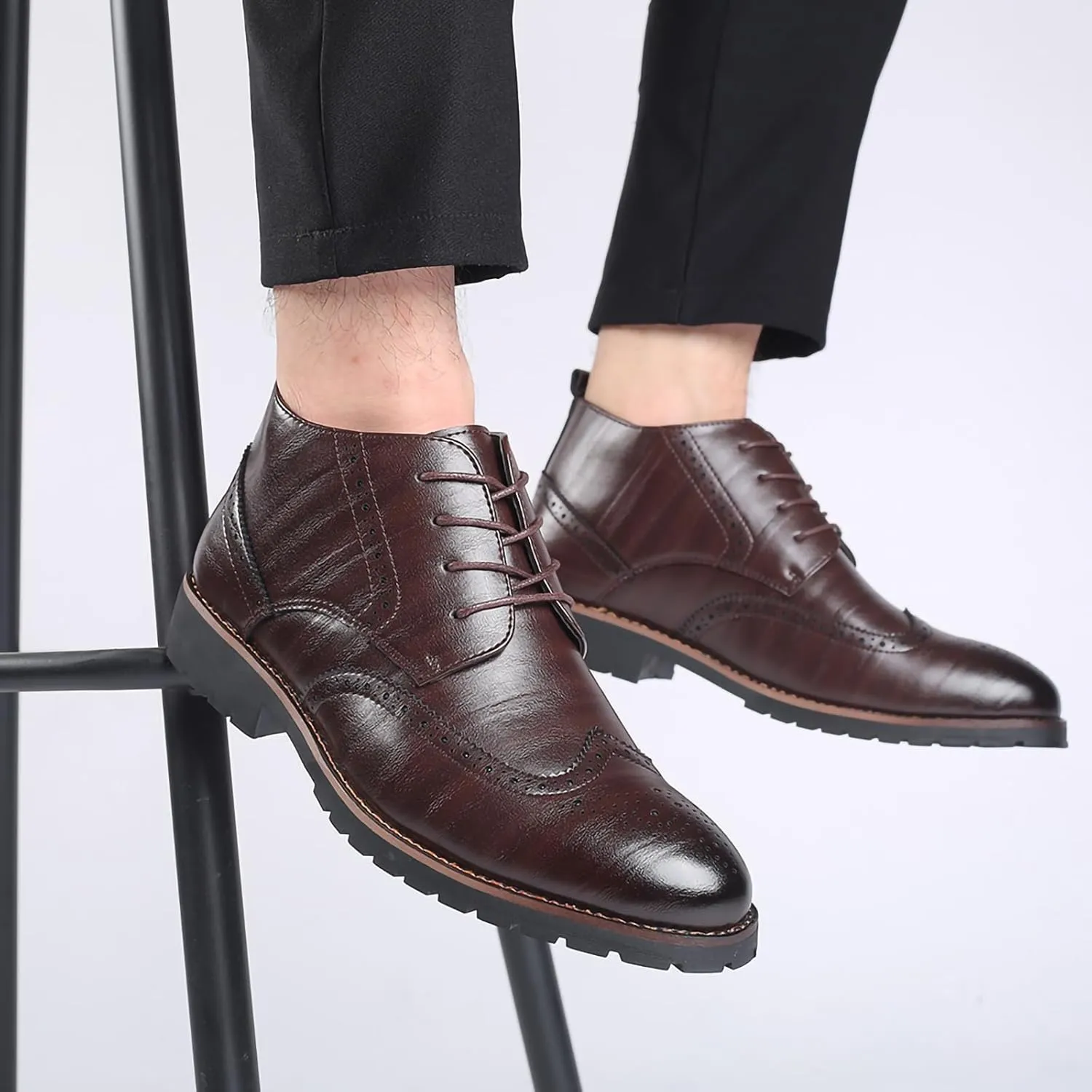 Men's Brogue Ankle Boots Men's Dress Shoes Classic Formal Derby Shoes Mens Dress Boots