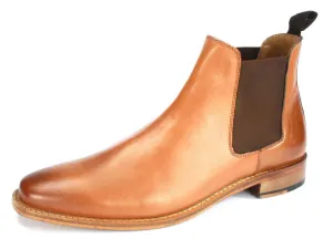 Men's Brown Chelsea Jumper Slip On Plain Burnished Toe High Ankle Leather Boots