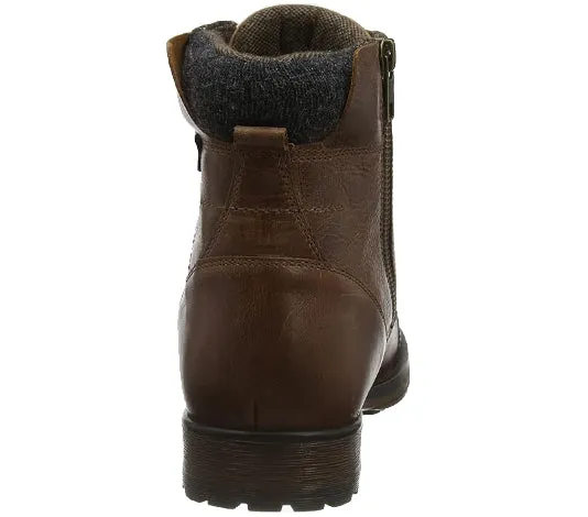 Mens Brown Leather Lace Up Boots High Top Zip Up Biker Boots
